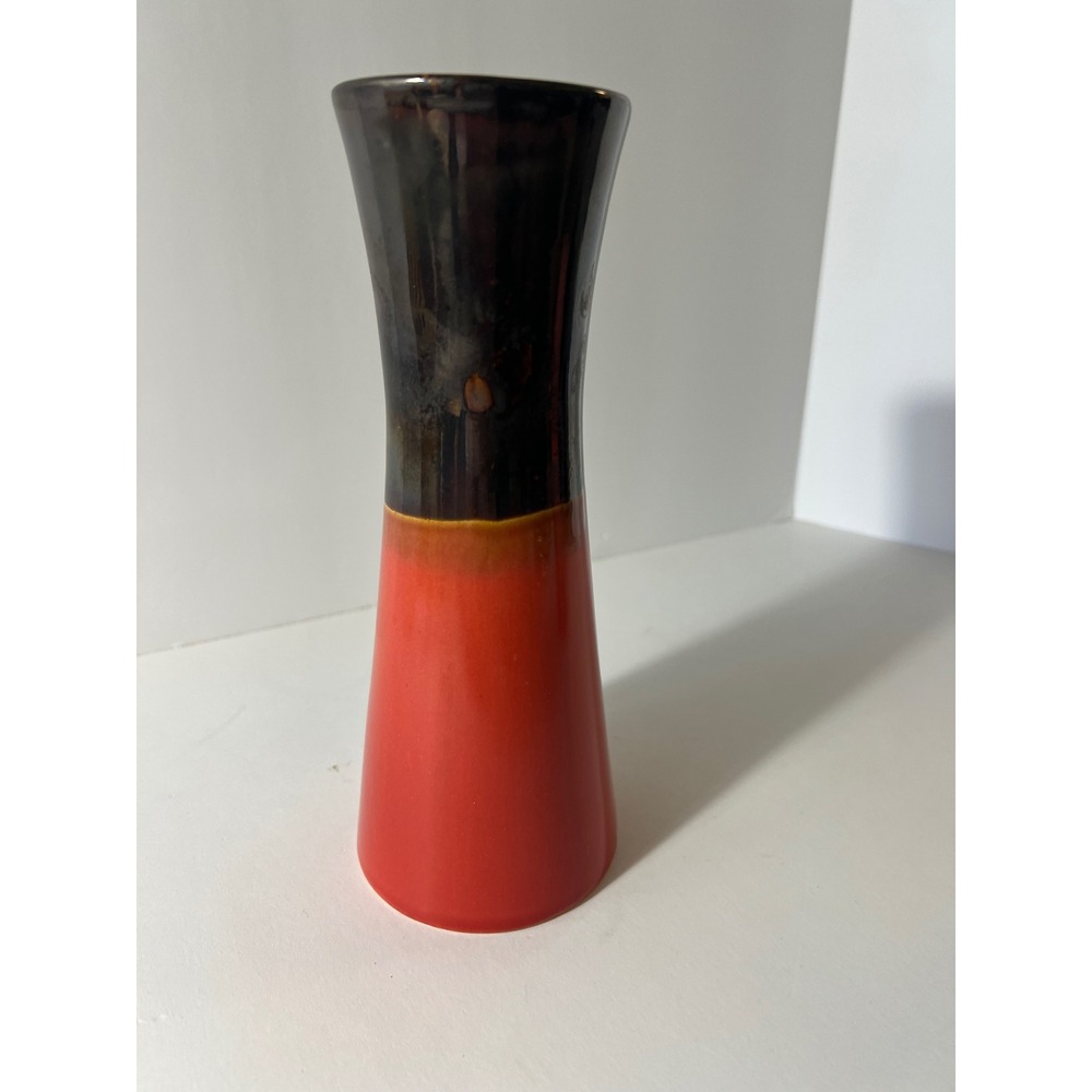 Vintage 60s 70s MCM Space Age Ceramic Vase Marei Keramik Style Orange Black 9"